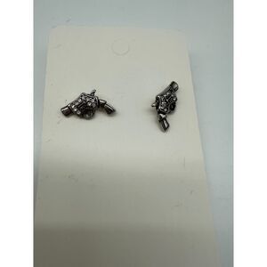 Silver tone with rhinestones hand gun earrings
